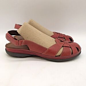 Wear.Ever. Slingback Leather Flats Women's 6.5 Red Hook & Loop Sandals Shoes